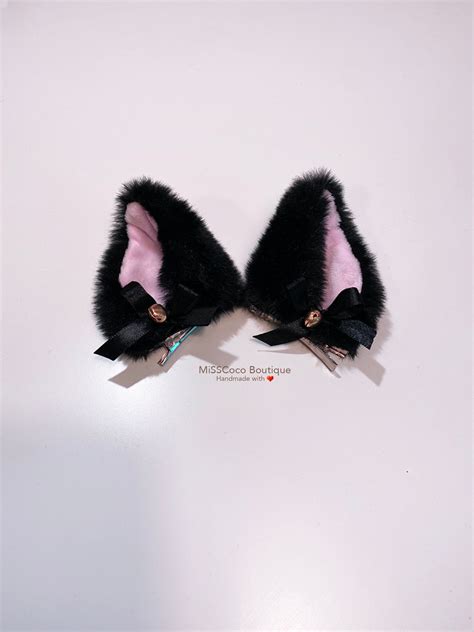 Black Neko Cat Ears With Gold Bells Cat Ears Headband Fluffy Etsy