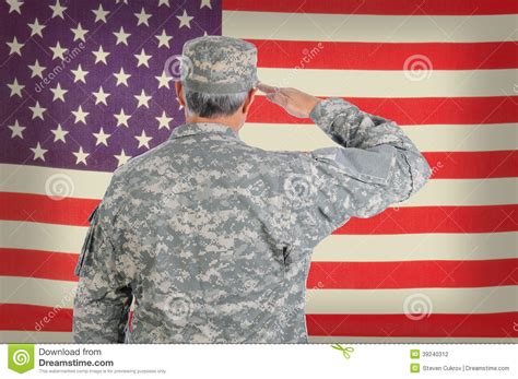 Soldier Saluting Old American Flag Stock Photo Image 39240312