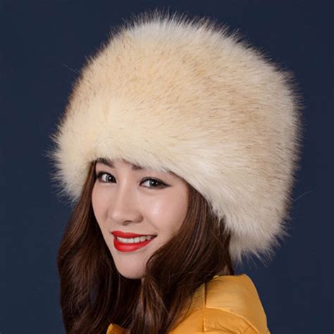 Women Ladies Fluffy Faux Fox Fur Russian Cossack Style Winter Hat Warm
