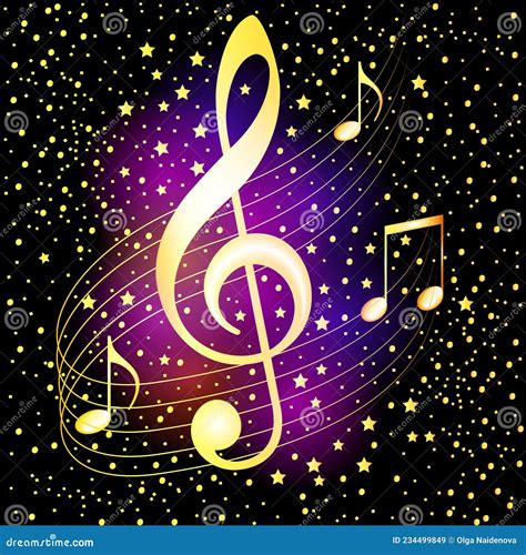 Illustration Musical Background Golden Treble Clef Notes And Stars