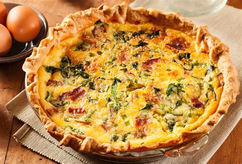 Spread bacon, mushroom, and spinach mixture onto. Bacon, Spinach & Swiss Quiche - 12 Tomatoes