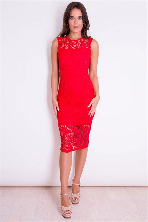 Girl In Mind Red Lace Illusion Midi Dress Alila Boutique