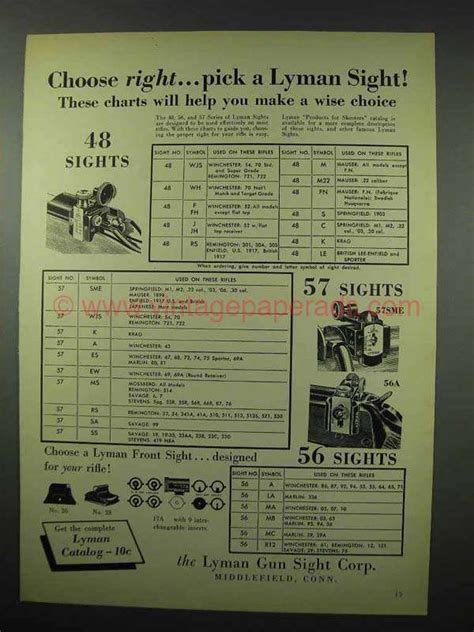 1951 Lyman Rifle Sight Ad Choose Right