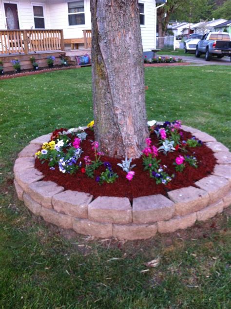 Take a look at these flower beds around trees and make one in your backyard or garden. Landscaping around trees, Front yard landscaping, Planting ...