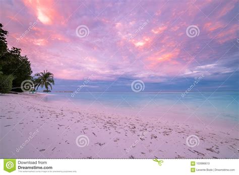Tranquil Beach Sunset Scene Exotic Tropical Beach