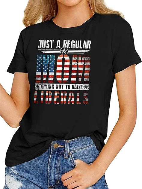 women s fashion t shirts just a regular mom trying not to raise liberals us flag t shirt
