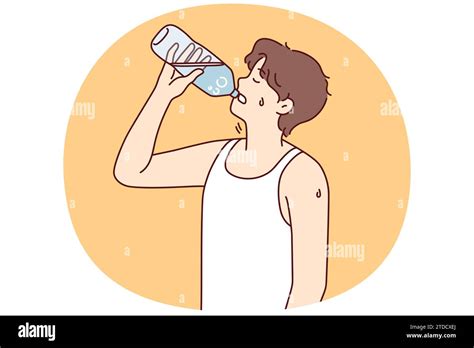 Thirsty Young Man Suffer From Heatstroke Drinking Water From Bottle