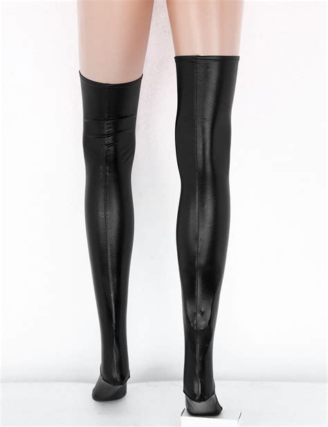 Women Leather Stockings Pvc High Tights Wet Look Hold Ups Long Socks Clubwear Ebay