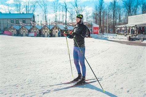 Cross Country Skiing Woman Doing Classic Nordic Cross Country Skiing In