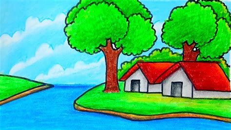 Village Oil Pastel Drawing Oil Pastel Drawing With Habitation Scenery