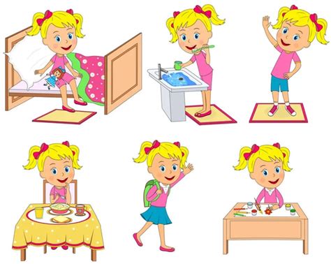 Morning Routine Kid Stock Vectors Royalty Free Morning Routine Kid