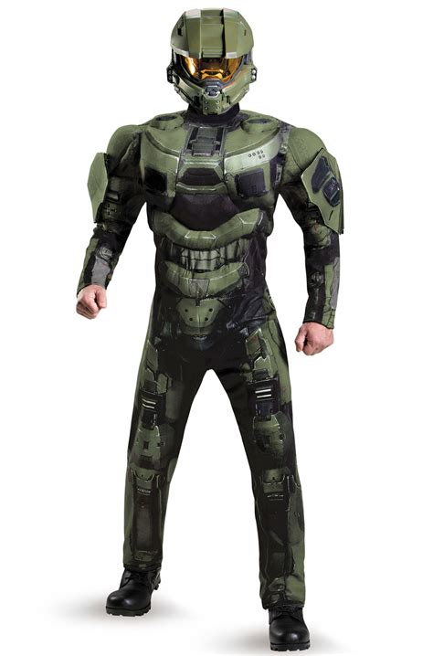 Halo Master Chief Deluxe Muscle Men Full Helmet Adult Costume Ebay