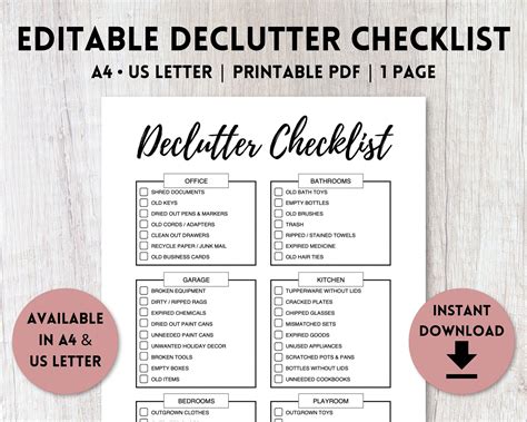 Editable Declutter Checklist Printable Editable Cleaning - Etsy México