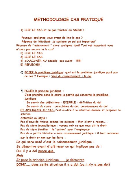 Methodologie CAS Pratique METHODOLOGIE CAS PRATIQUE LIRE LE CAS Et Ne Pas Toucher Au Stabilo