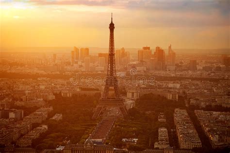 Eiffel Tower In Paris Aerial Sunset France Stock Image Image Of Blue