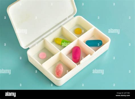 Six Different Colours And Shapes Of Medicine In A Daily Pill Medicine