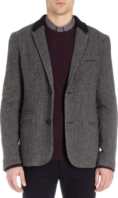 Basco Herringbone Tweed Twobutton Sport Coat In Gray For Men Charcoal