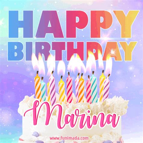 Burning birthday letter candles on sweet and beautiful cake. Animated Happy Birthday Cake with Name Marina and Burning ...