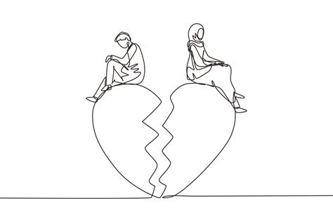 Continuous One Line Drawing Relationship Break Up Broken Heart Couple