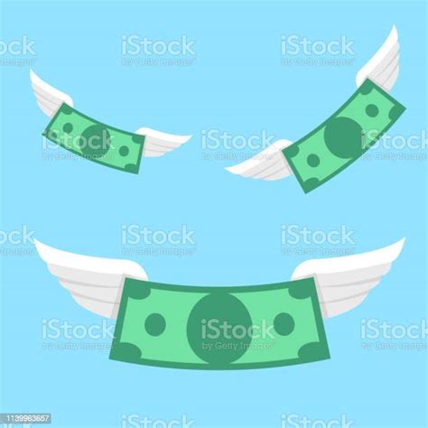 Flying Cartoon Vector Dollar Banknotes With Wings Usd Cash Currency