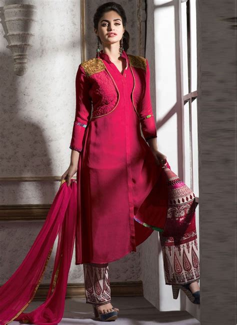 Georgette Hot Pink Jacket Style Salwar Kameez 16042 Latest Salwar