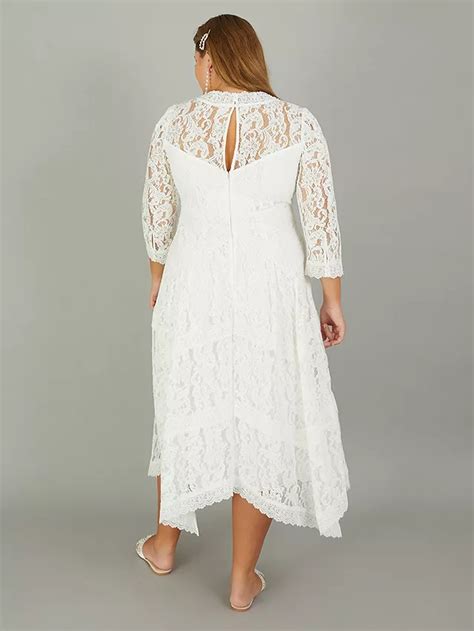 Monsoon Emily Lace Hanky Hem Midi Wedding Dress Ivory At John Lewis