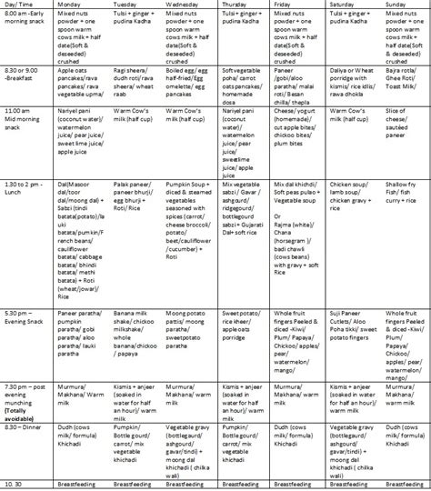 Avoid junk food and soft. Food Chart of my 1year old Toddler with Indian Recipes ...