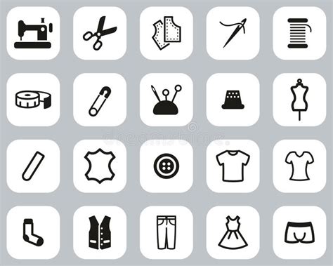 Tailor Shop Icons Black And White Thin Line Set Big Stock Vector