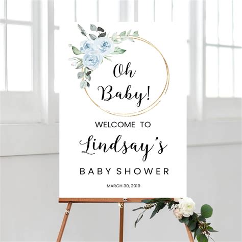 Baby Shower Welcome Sign Bloom Blue Baby Shower Decoration Etsy