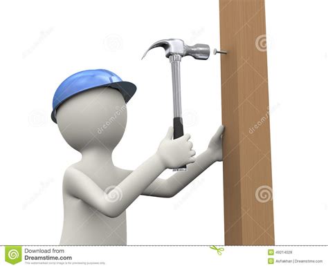 3d Construction Work Hammering Nail Stock Illustration Illustration