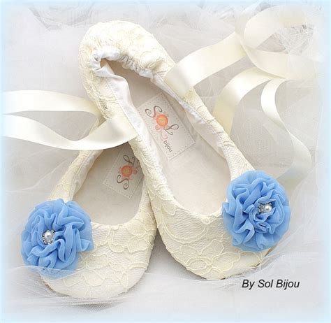 Wedding Ballet Flats Shoes White Light Blue Lace Ballet Slippers Bridal