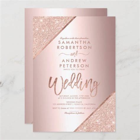 Rose Gold Glitter Typography Metallic Foil Wedding Invitation Zazzle