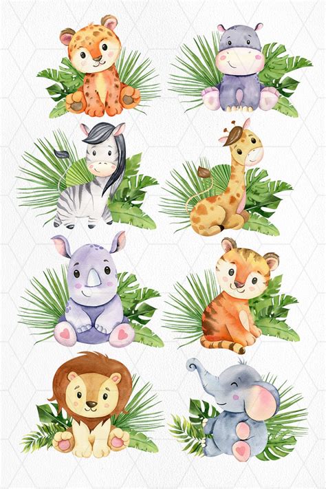 Watercolor Jungle Animals Clipart Safari Animals Clipart Zoo Etsy