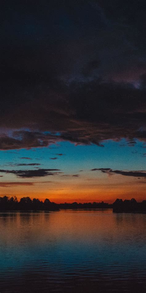 Lake Clouds Sunset Dark 1080x2160 Wallpaper