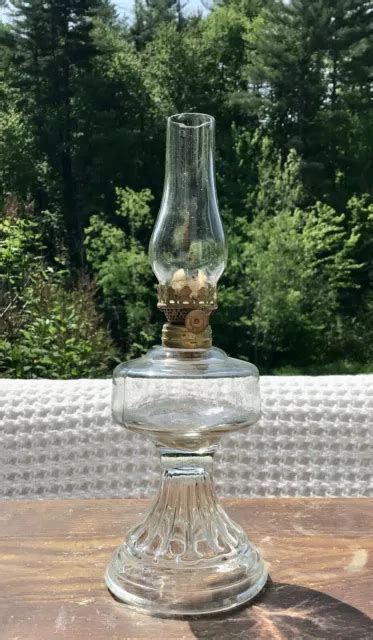 Antique 1909 Glass Miniature Kerosene Oil Lamp With Burner And Chimney 5