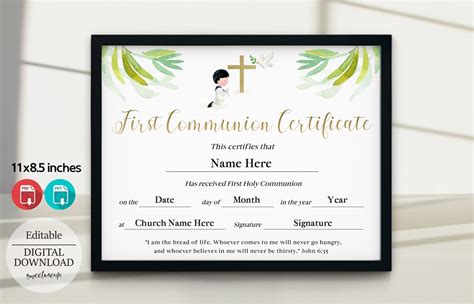 Boy First Communion Certificate Editable Printable First Etsy