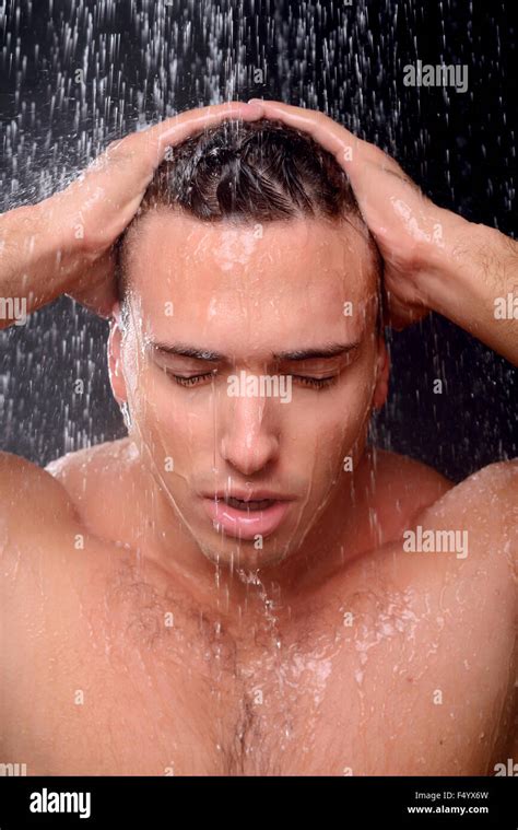 Handsome Guy Taking Shower Stock Photo Alamy