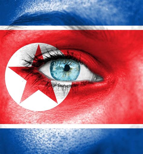 Woman Face Painted With Flag Of North Korea Stock Image Image Of