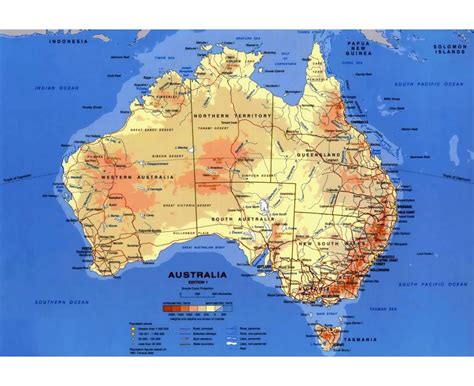 Large Detailed Physical Map Of Australia With Other Marks Australia