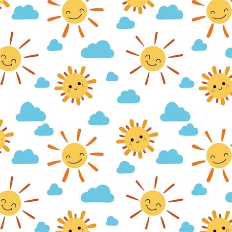 Premium Vector Hand Drawn Clouds And Sun Pattern