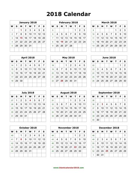 2018 Calendar Printable With Holidays