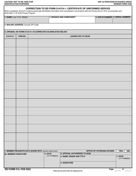 Dd Form 215 Download Fillable Pdf Or Fill Online Correction To Dd Form