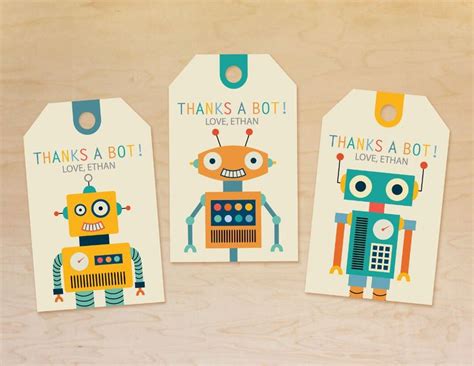 Robot Party Favor Tags Personalized Birthday Thank You Tags | Etsy