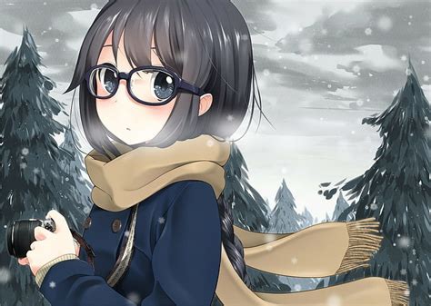 Hd Wallpaper Anime Girls Anime Scarf Original Characters Glasses Meganekko Winter Wallpaper Flare