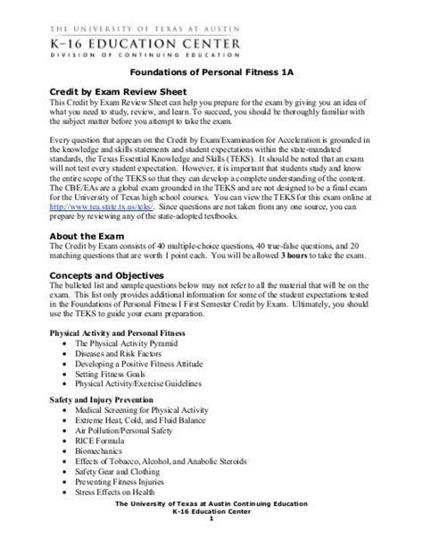 Foundations Of Personal Fitness 1a Credit By Exam Review Sheet