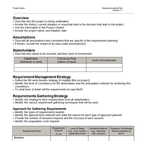 Business Analysis Plan Template Templates At