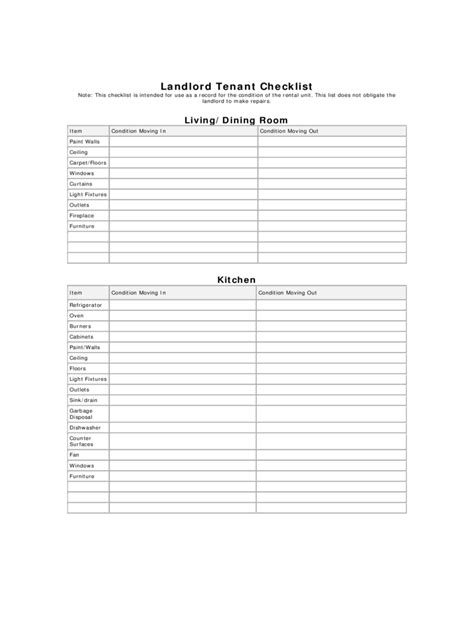 landlord inspection checklist template   templates