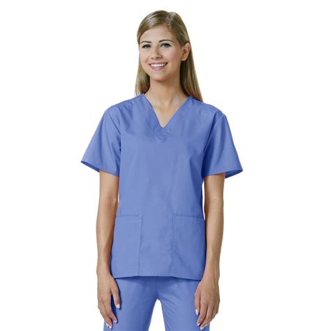 Maevn 1016 2 Pocket V Neck Ceil Blue Core Medical Scrub Top Womens