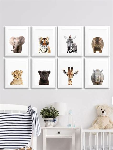 Set Of 8 Animal Prints Safari Baby Animal Wall Art Nursery Etsy