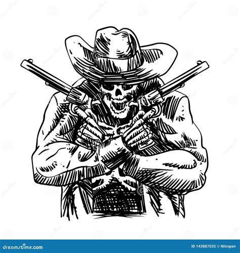 Cowboy Western Character Wild West Gunslinger Holding Two Guns